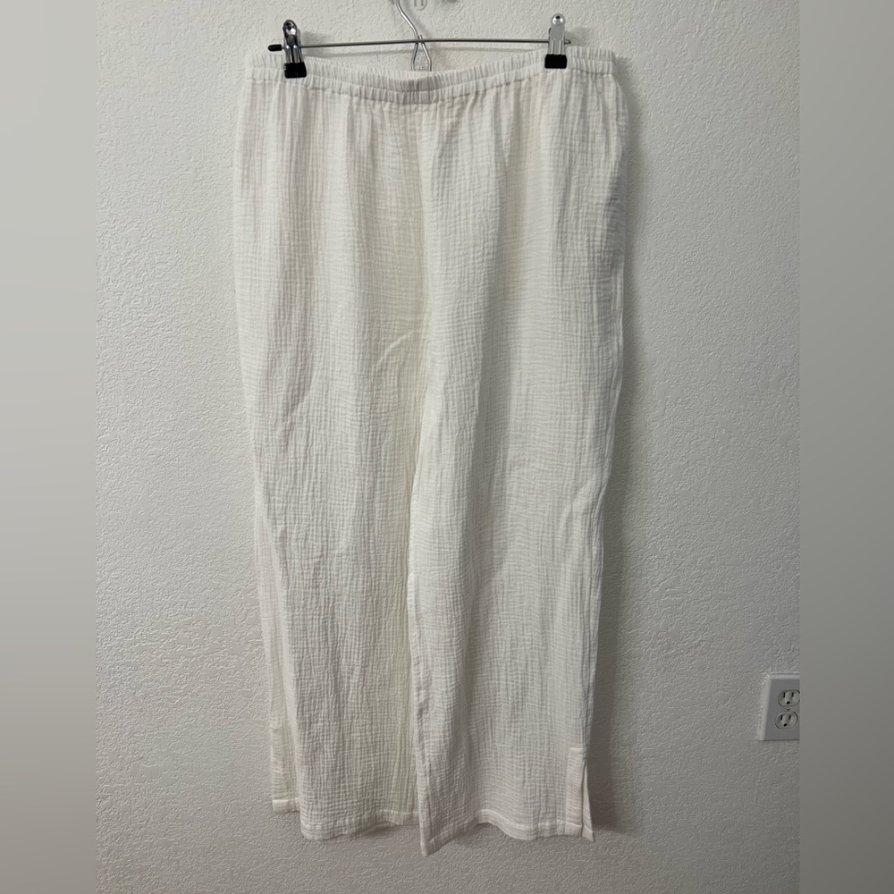 Soft Surroundings white textured wide leg cotton pants womens size large